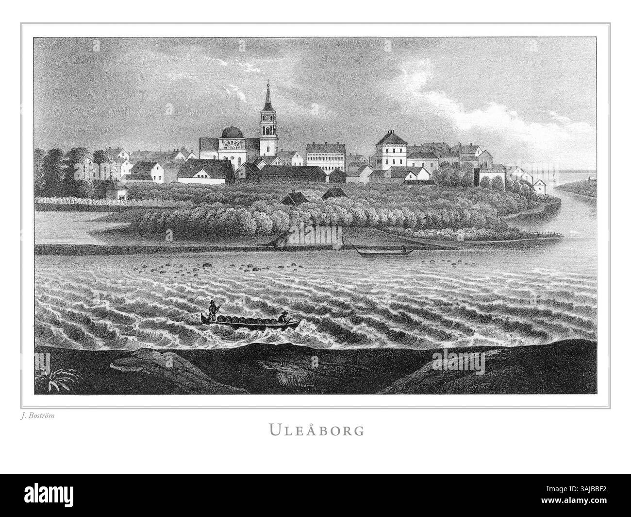 The lithograph 'Uleåborg' by Jacob Boström, created between 1845 and ...
