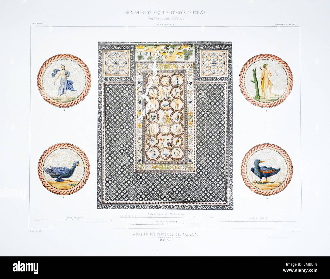 Peristyle Rome The chromolithograph by Teófilo Rufflé shows the Peristyle Mosaic of ...