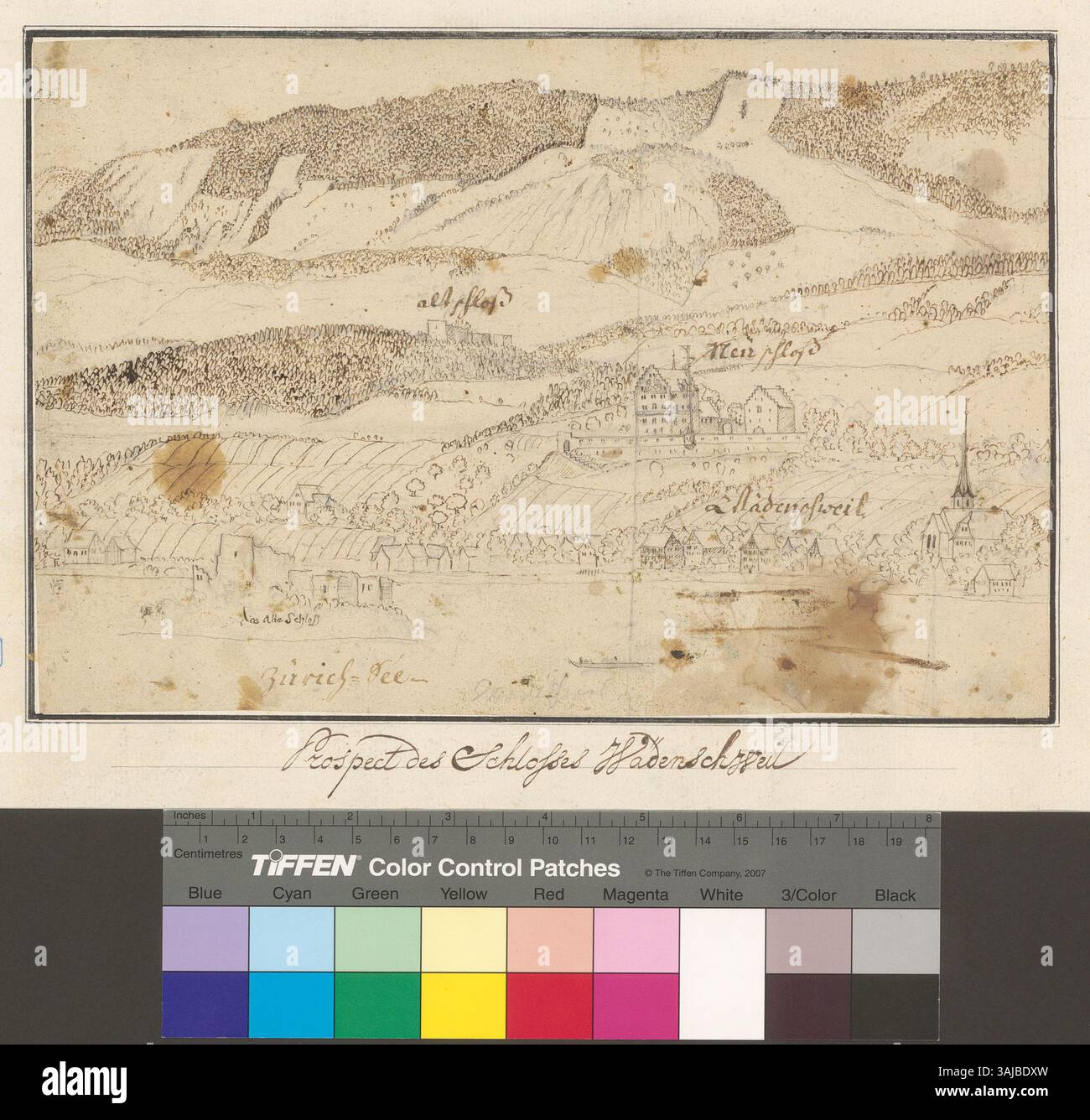 A 17th-century drawing titled 'Prospect des Schlosses Wädenschweil ...