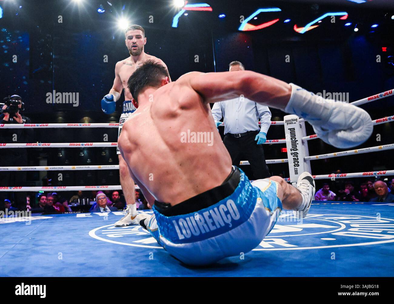 Alexandre Gaumont, top left, knocks down Mathis Lourenco, foreground ...