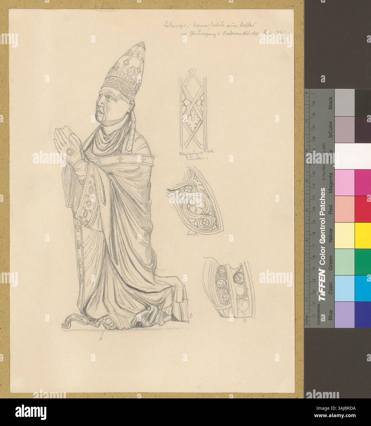 This drawing shows a life-size marble statue after an original work by ...