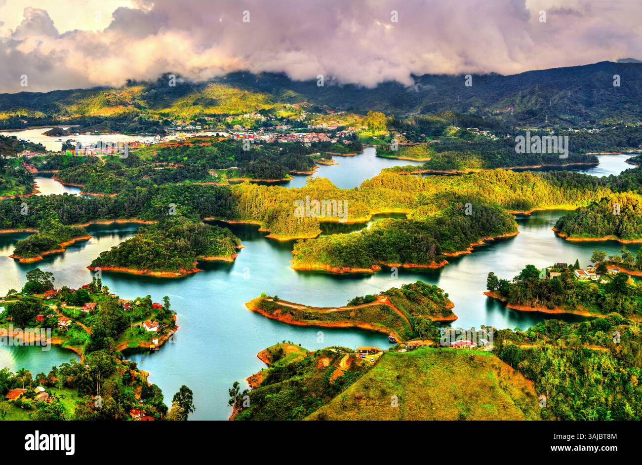 Aerial View Of Penol Guatape Reservoir In Colombia With Vibrant 