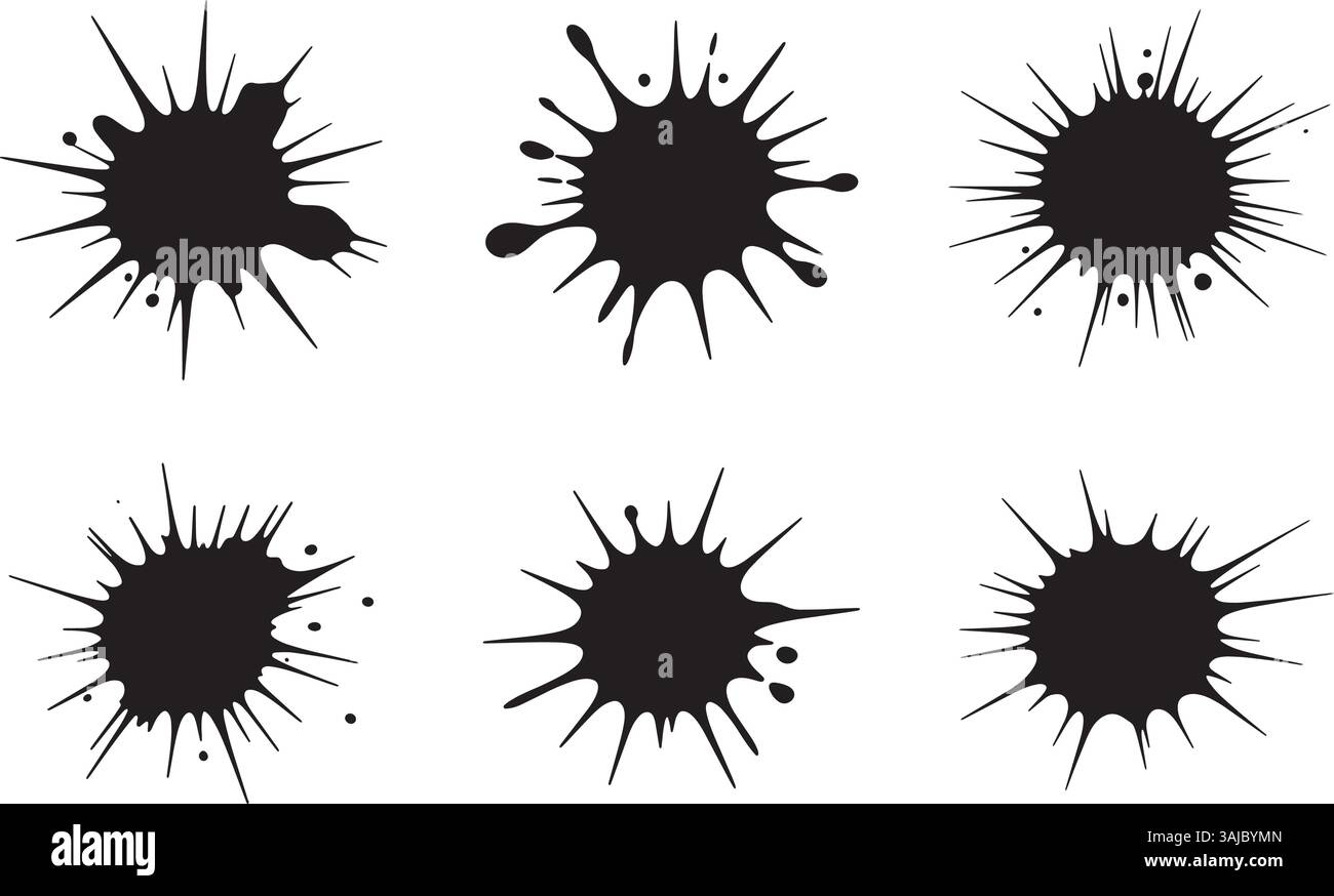 Black Ink Splatter Silhouette Set – Vector Isolated Paint Blots on ...