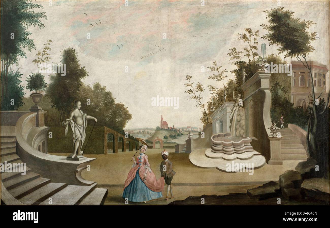 An 18th-century decorative panel depicting views of Bnin and Kórnik ...