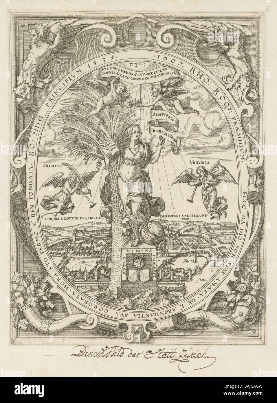 Engraving commemorating Hans Rudolf Rahn's election as the 41st Mayor ...