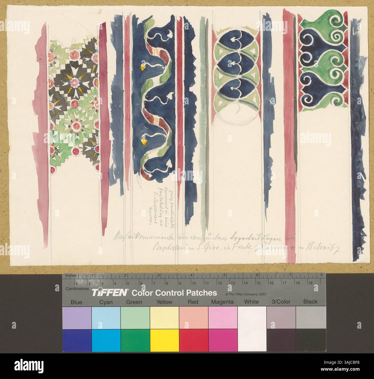 This drawing shows mosaic ornaments from the lower arch supports of the ...