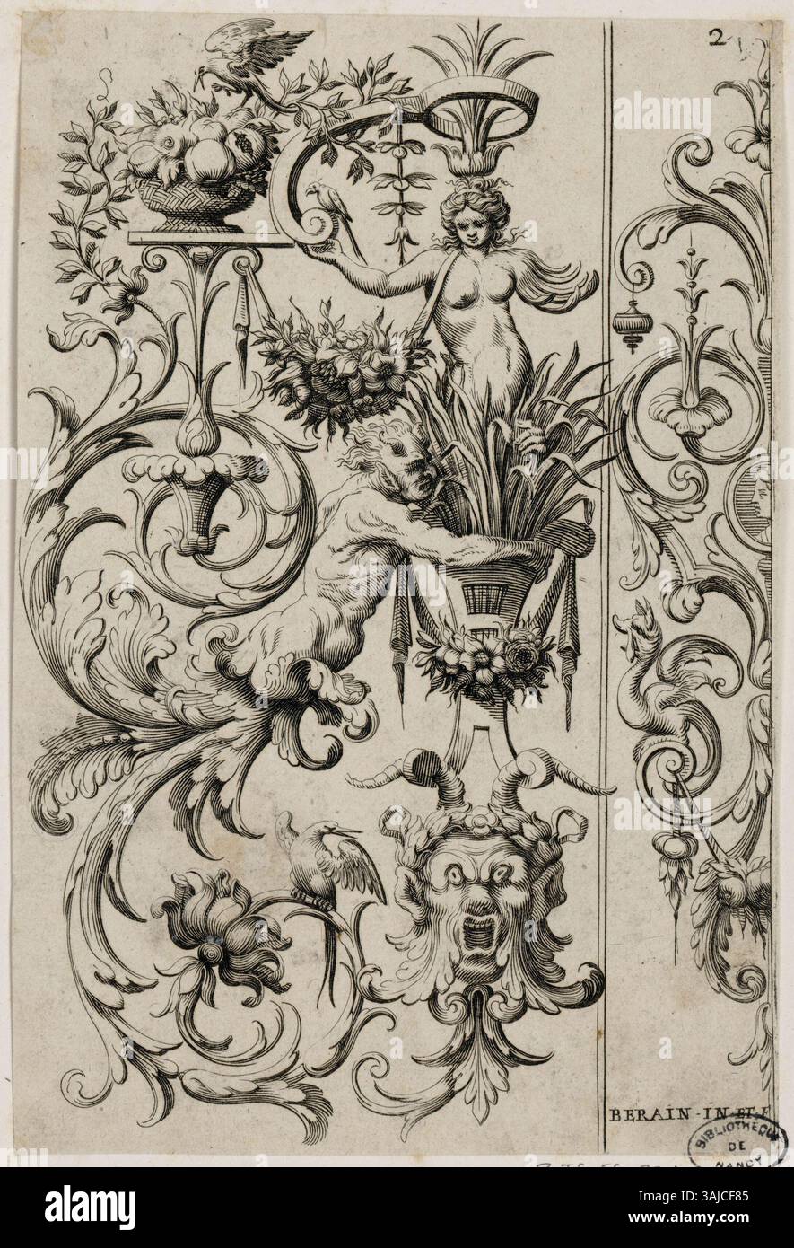 A print showcasing ornamental designs by Jean Bérain, featuring ...