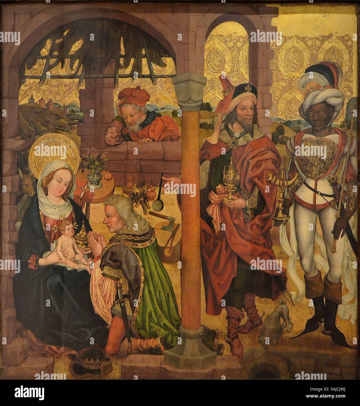 This circa 1480 altar piece depicts the Adoration of the Magi ...