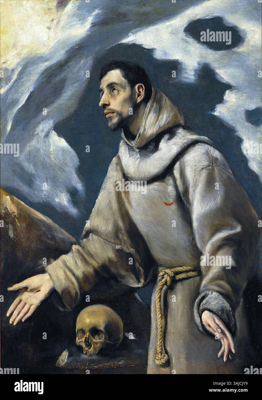 An oil painting by El Greco, 'The Ecstasy of Saint Francis,' circa 1580 ...