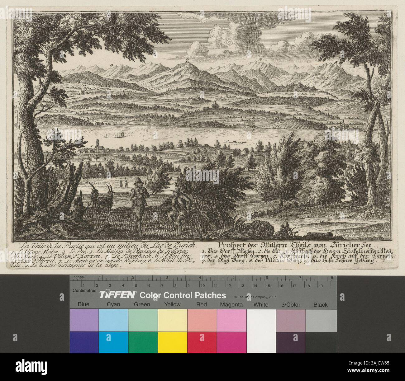 This 1730s etching illustrates the central part of Lake Zurich ...
