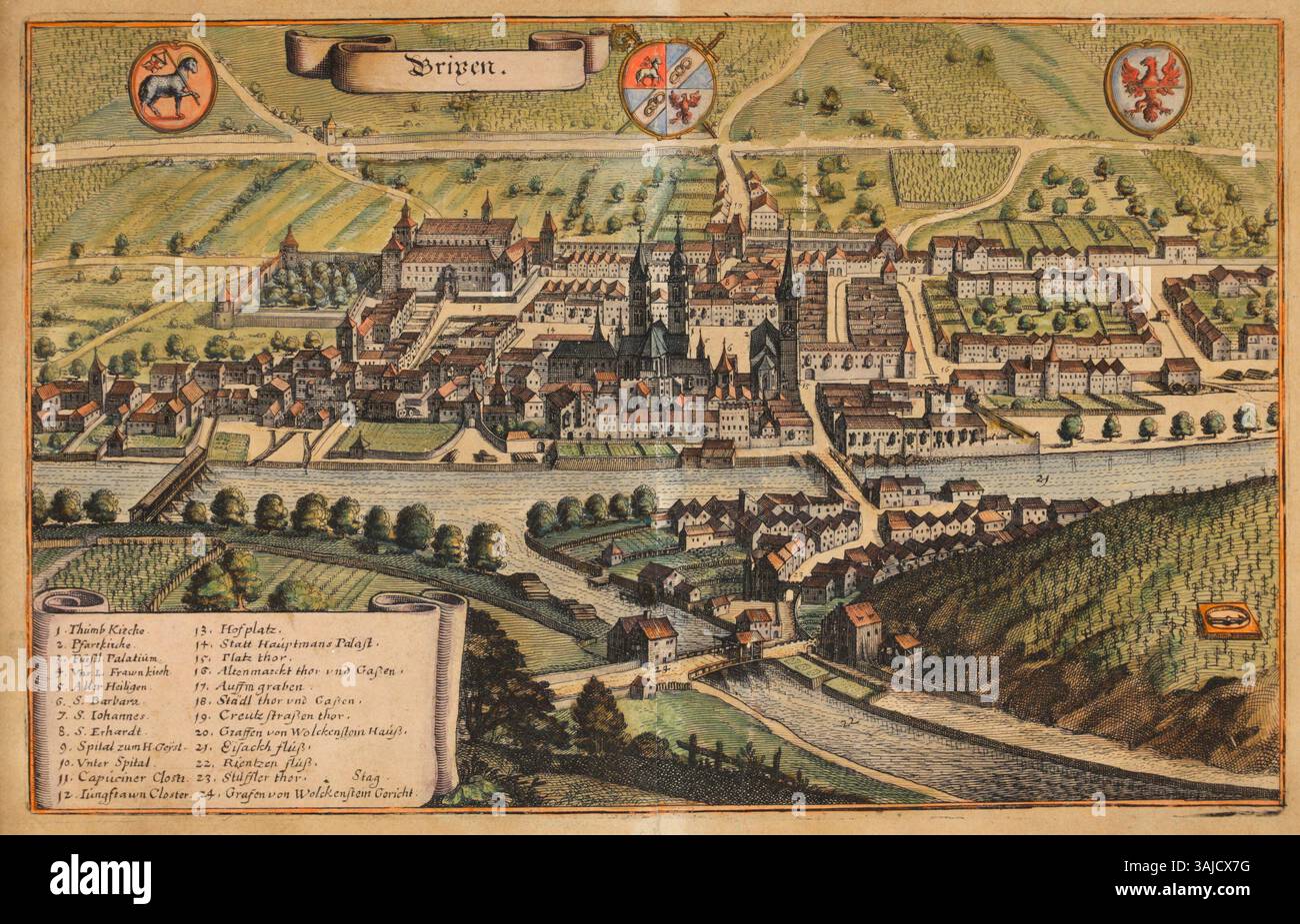 Original Tinted Engraving of Canton City - 17thC Original Tinted Engraving of Canton City - 17thC