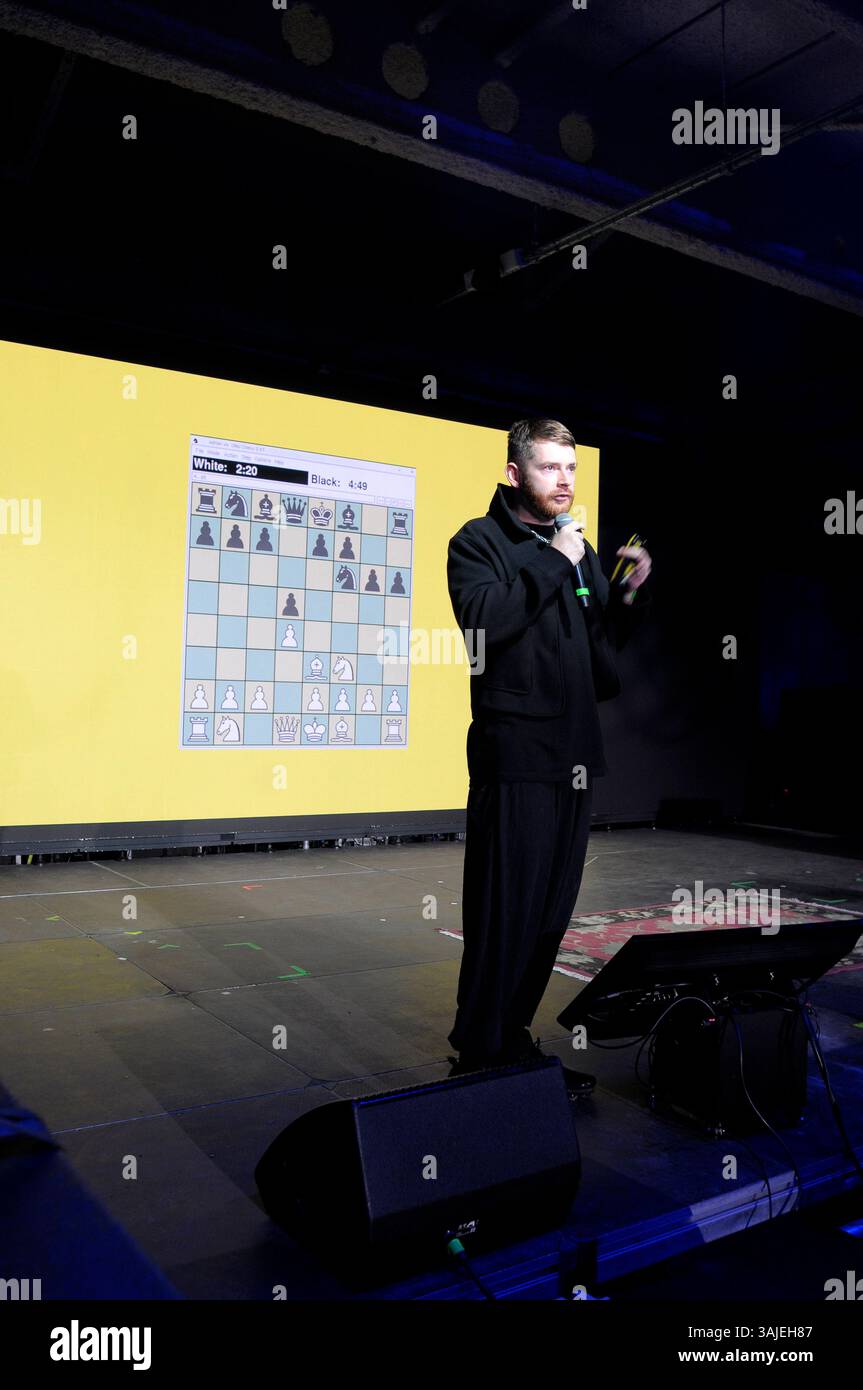 Harry Yeff aka Reeps100 is a London born neuro-divergent artist and technologist specializing in voice, AI and tech-based performance art.During his p Stock Photo