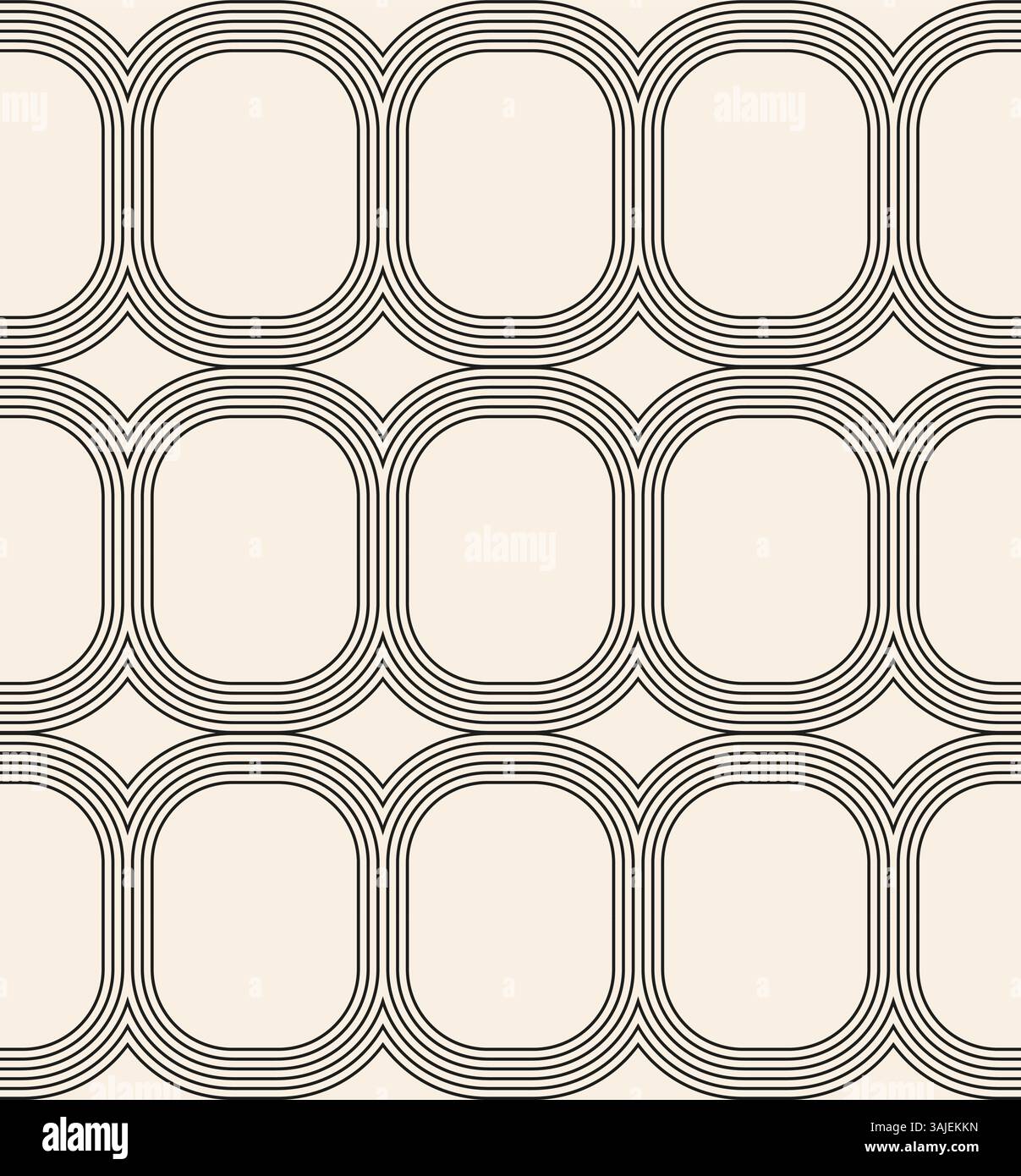 Thin lines oval seamless pattern. Black beige simple geometric pattern airplane windows . Stock Vector