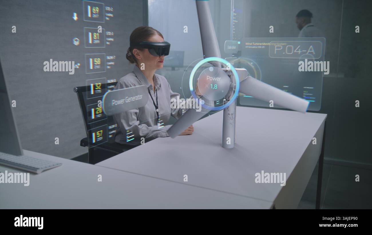 Futuristic Office: Female Engineer Uses Augmented Reality Headset to ...