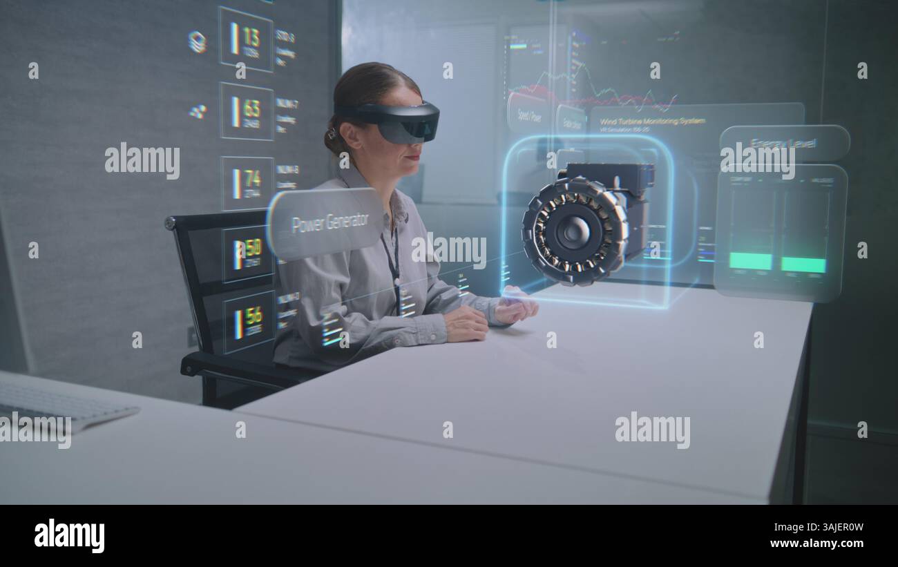 Futuristic Office: Female Engineer Uses Augmented Reality Headset to ...