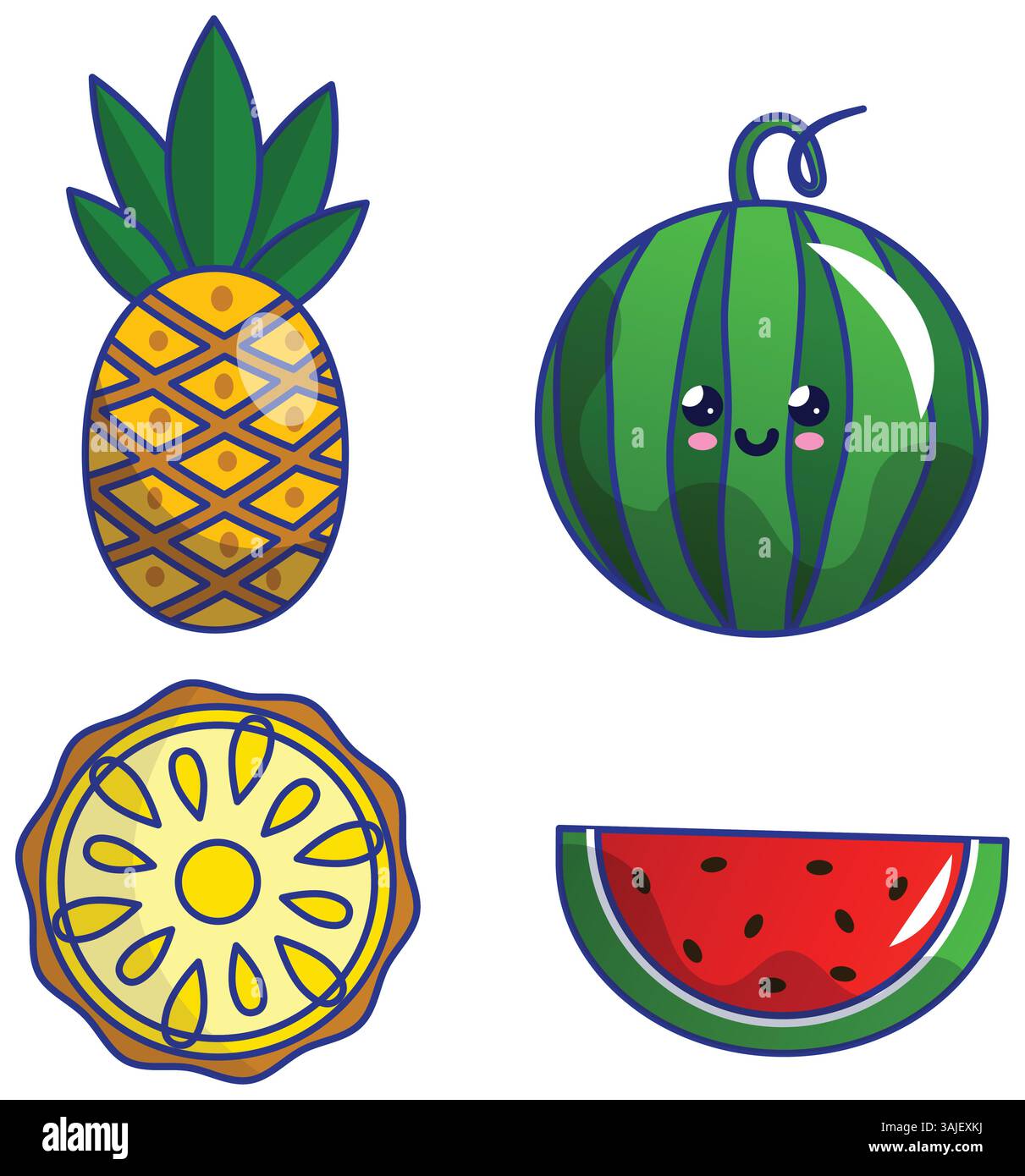 Fruits set of vector lineal icons on the white background Stock Vector ...