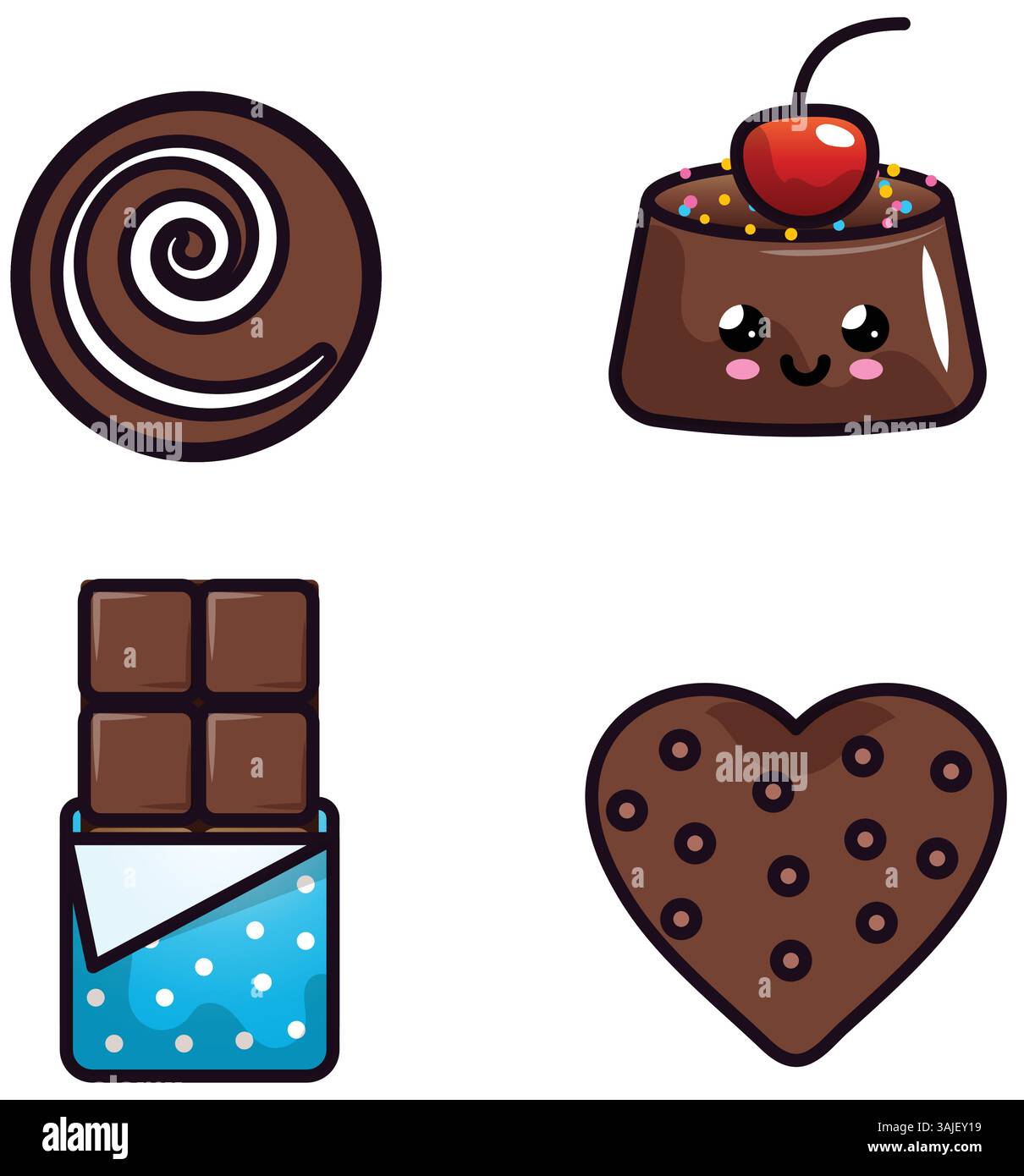 Chocolate candies set of vector lineal icons on the white background ...