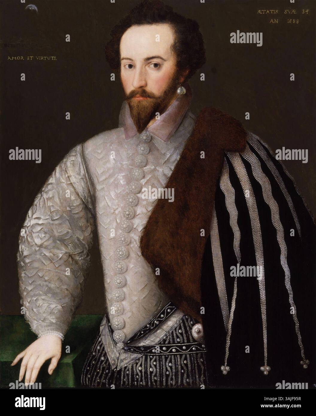 WALTER RALEIGH  (c 1553-1618) English statesman and explorer in an anonymous 1588 portrait. The original is in the National Gallery, London. Stock Photo