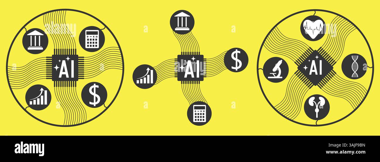 Set of illustrations about artificial intelligence, use of artificial ...