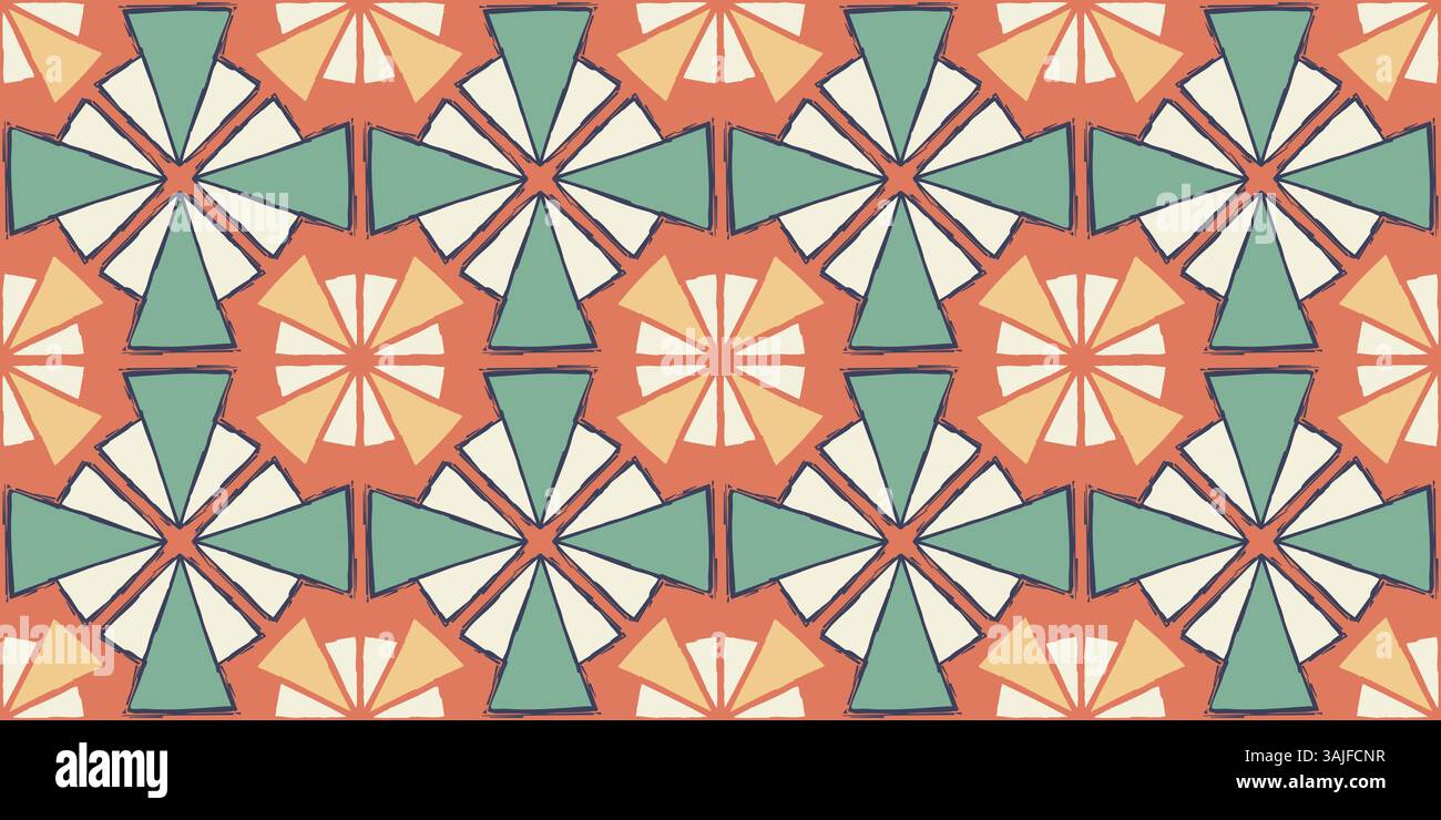 Retro style geometric pattern featuring triangular and circular elements in earthy tones. Stock Vector