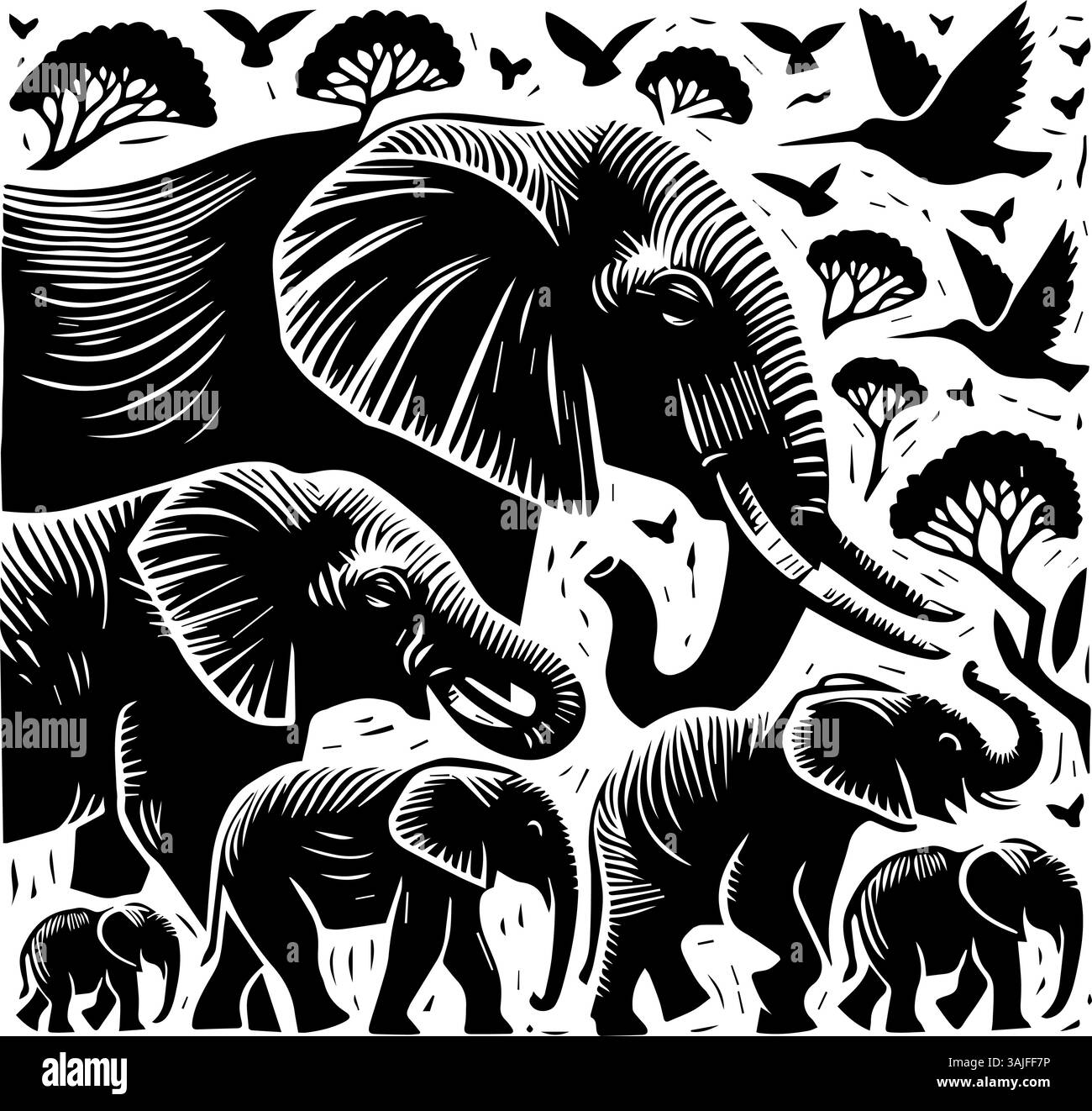 Group elephants in wildlife majestic Stock Vector Images - Alamy