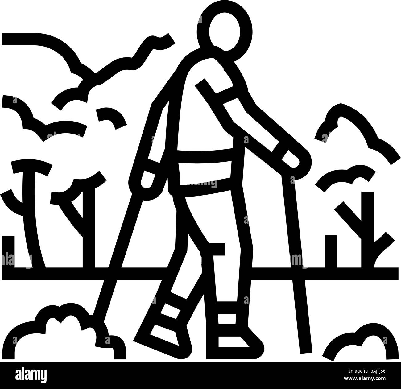 nordic walker forest trail line icon vector illustration Stock Vector ...