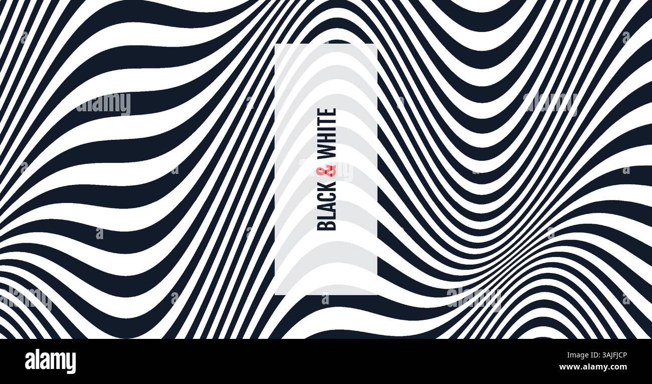Wavy pattern with optical illusion. Black and white design. Abstract ...