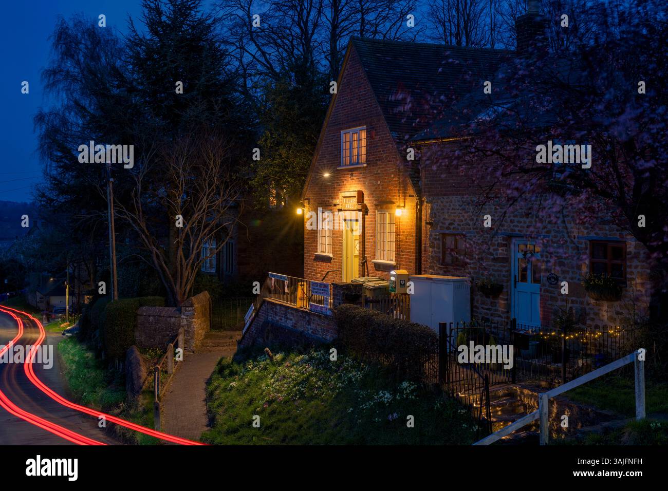 Great Bourton village hall at dusk.Great Bourton, Oxfordshire, England Stock Photo