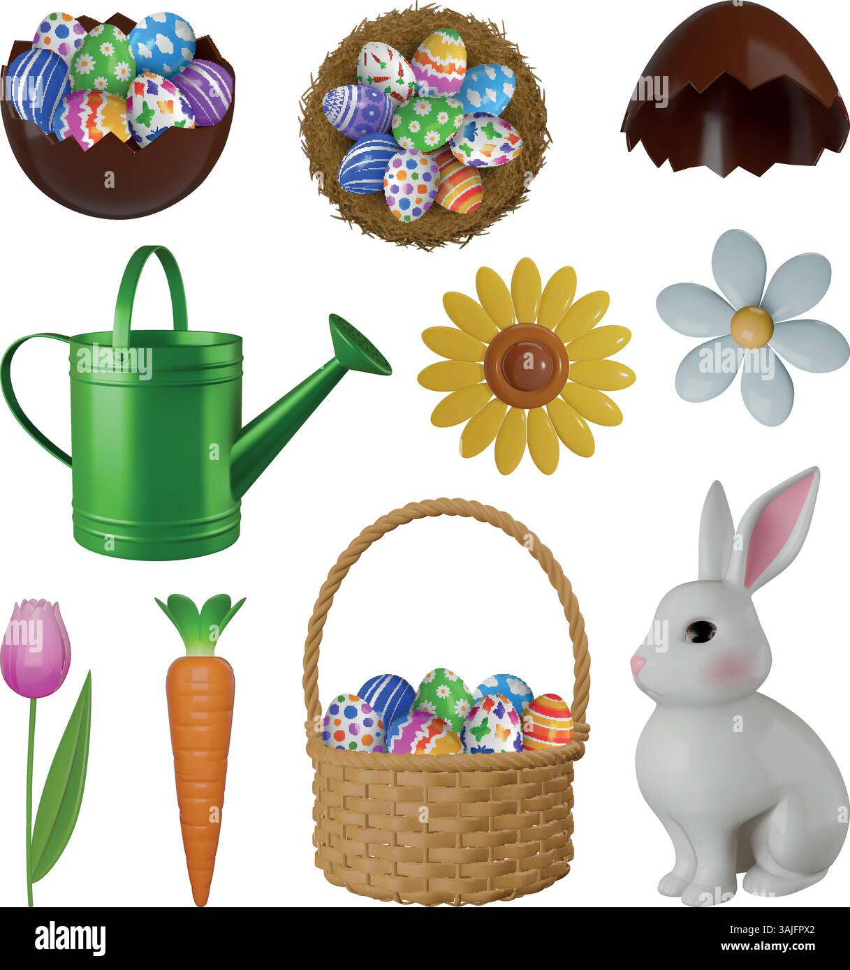 easter 3d isolated elements. isolated easter realistic decorations Stock Vector