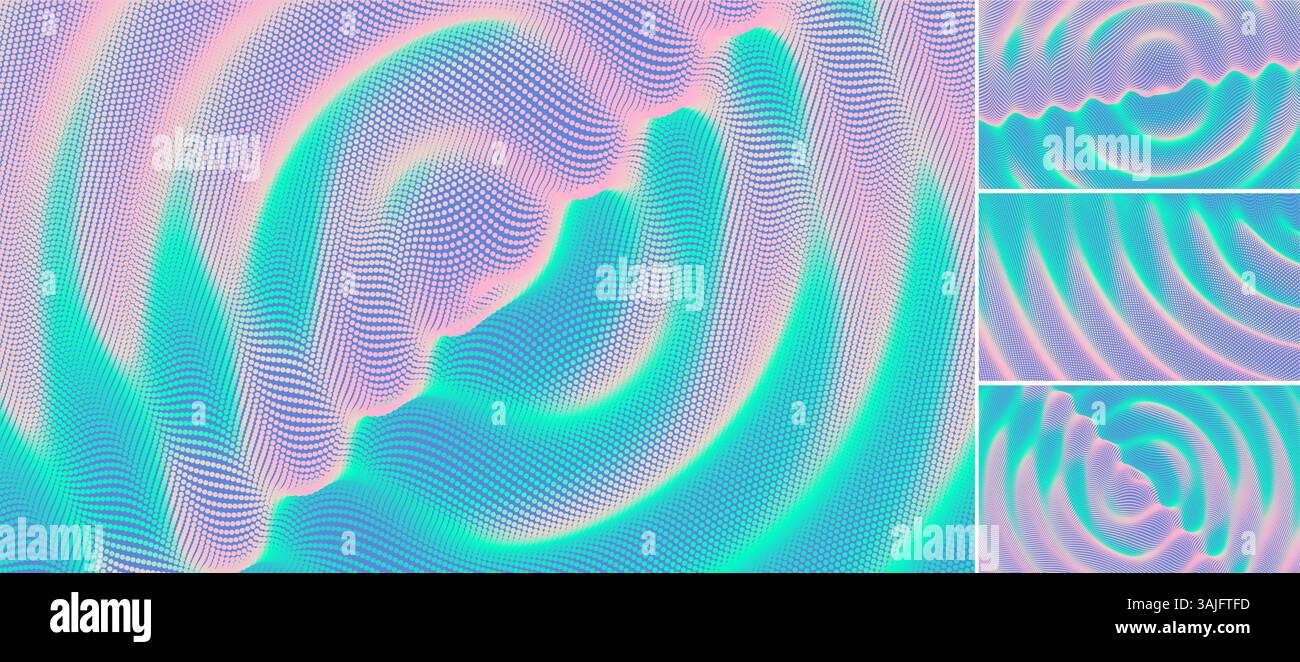 3D wavy background with ripple effect. Grid surface with particle ...