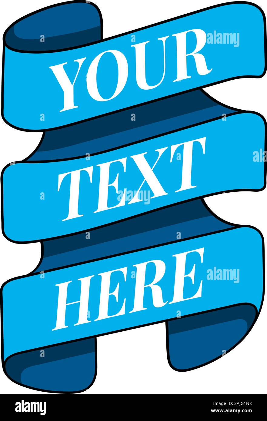 Vector illustration of a blue ribbon banner with three curved sections ...