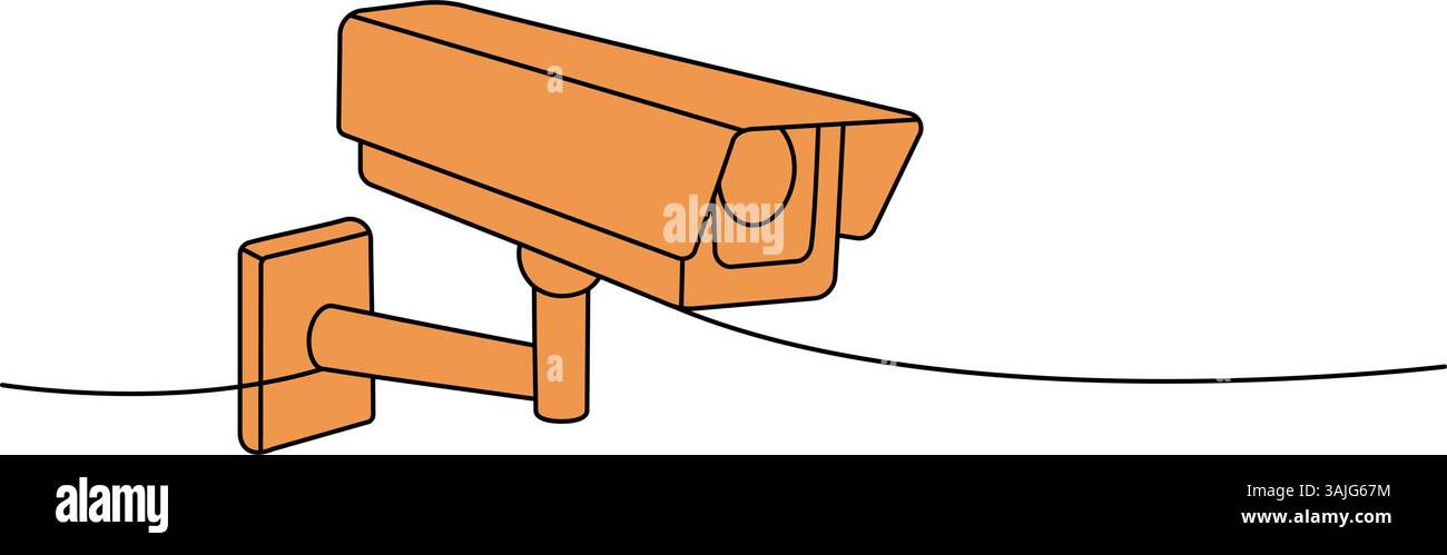Security camera one line colored continuous drawing. Video surveillance. Vector illustration Stock Vector