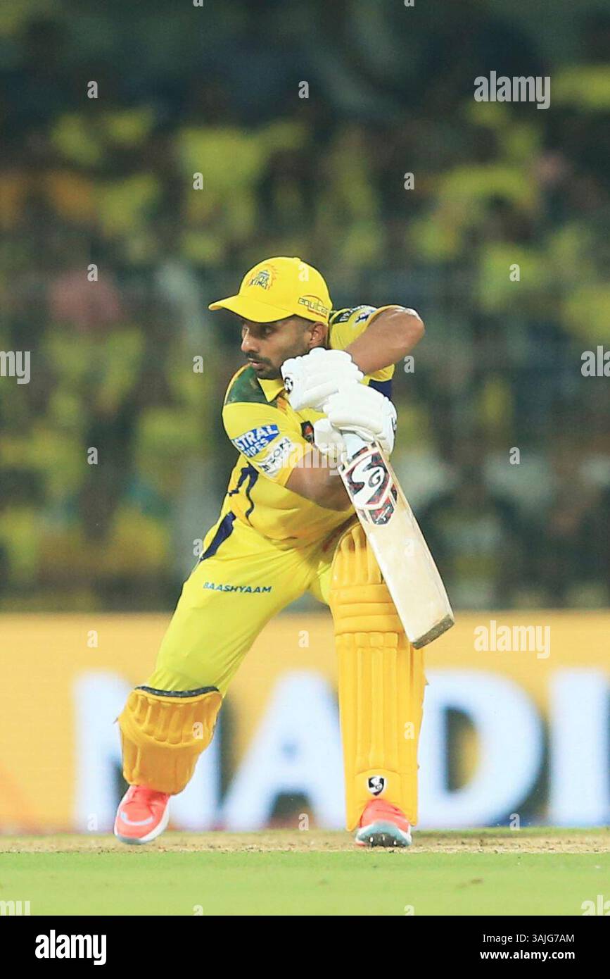 Chennai Super Kings' Rahul Tripathi plays a shot during the Indian ...