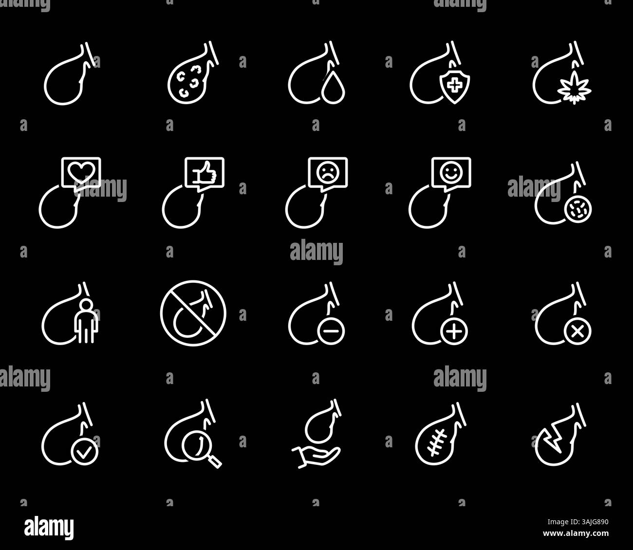 Set of gallbladder line icon. Human digestive system, gallstones ...