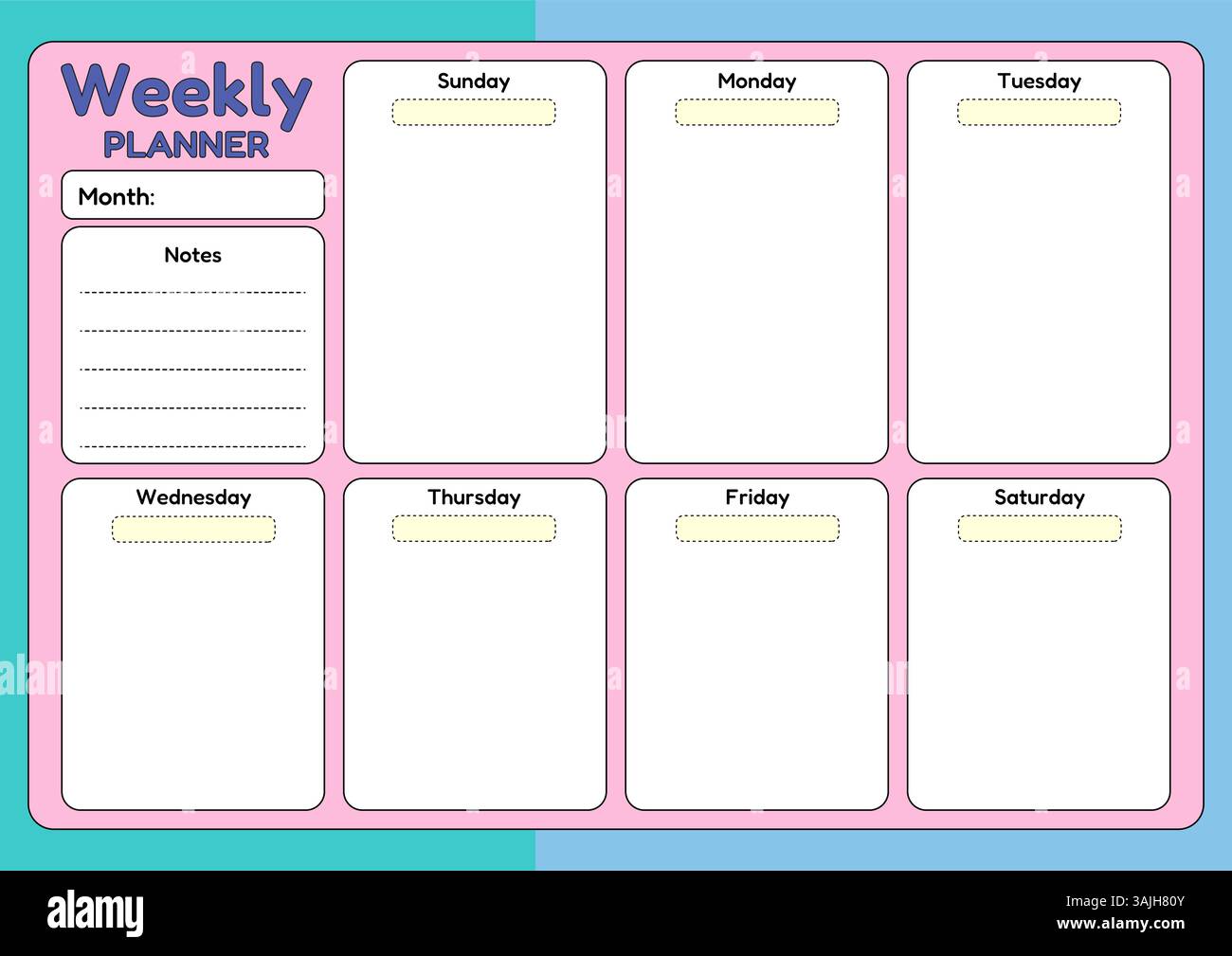 A colorful horizontal weekly planner template with space for daily ...