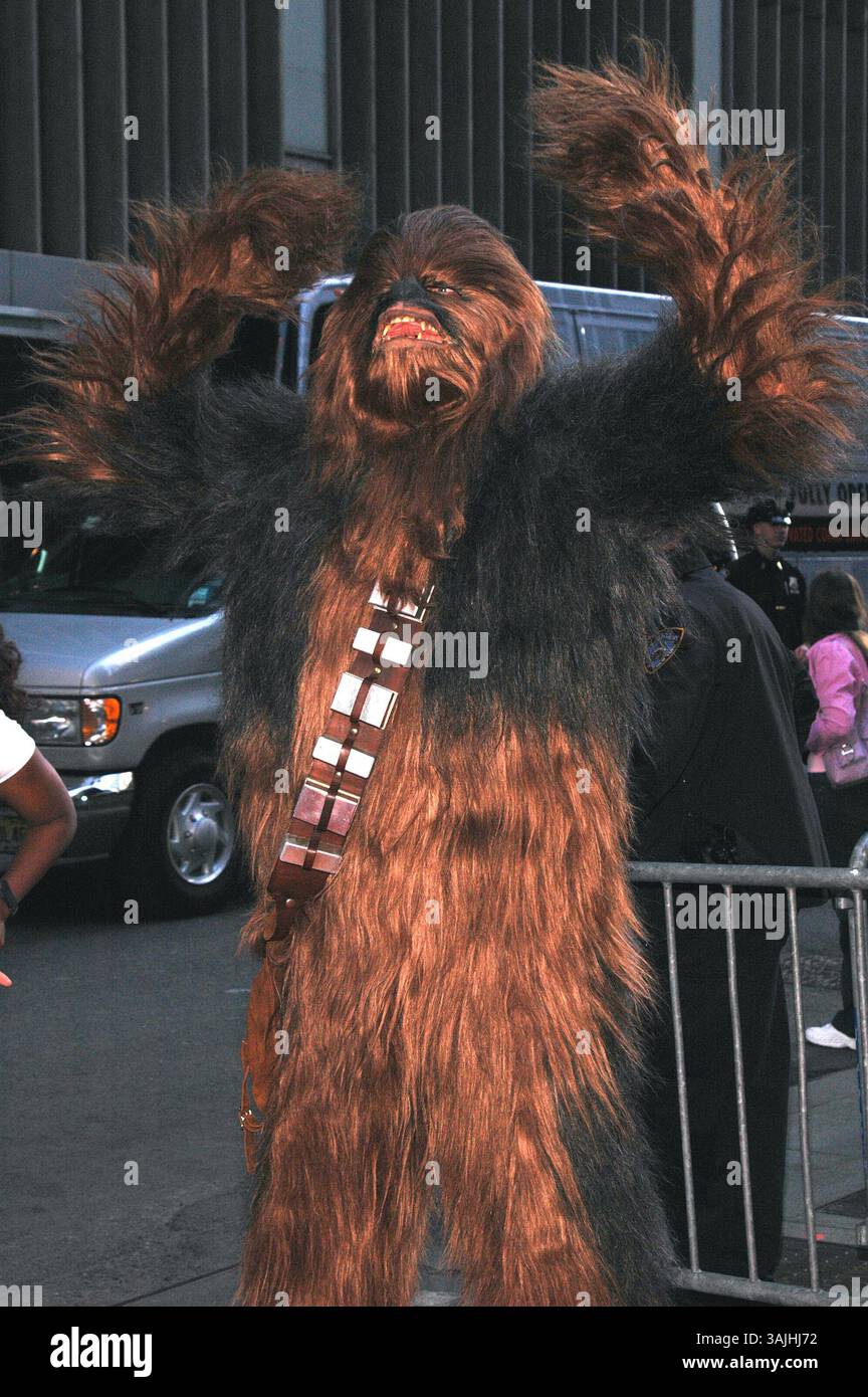 May 12, 2005 - New York, NY, U.S. - 12 May 2005 - New York, New York - Wookie Chewbacca shows off his full force at the premiere of ''Star Wars III Revenge of the Sith'' at the Ziegfeld Theater in Manhattan..Photo Credit: Patti Ouderkirk/AdMedia Stock Photo
