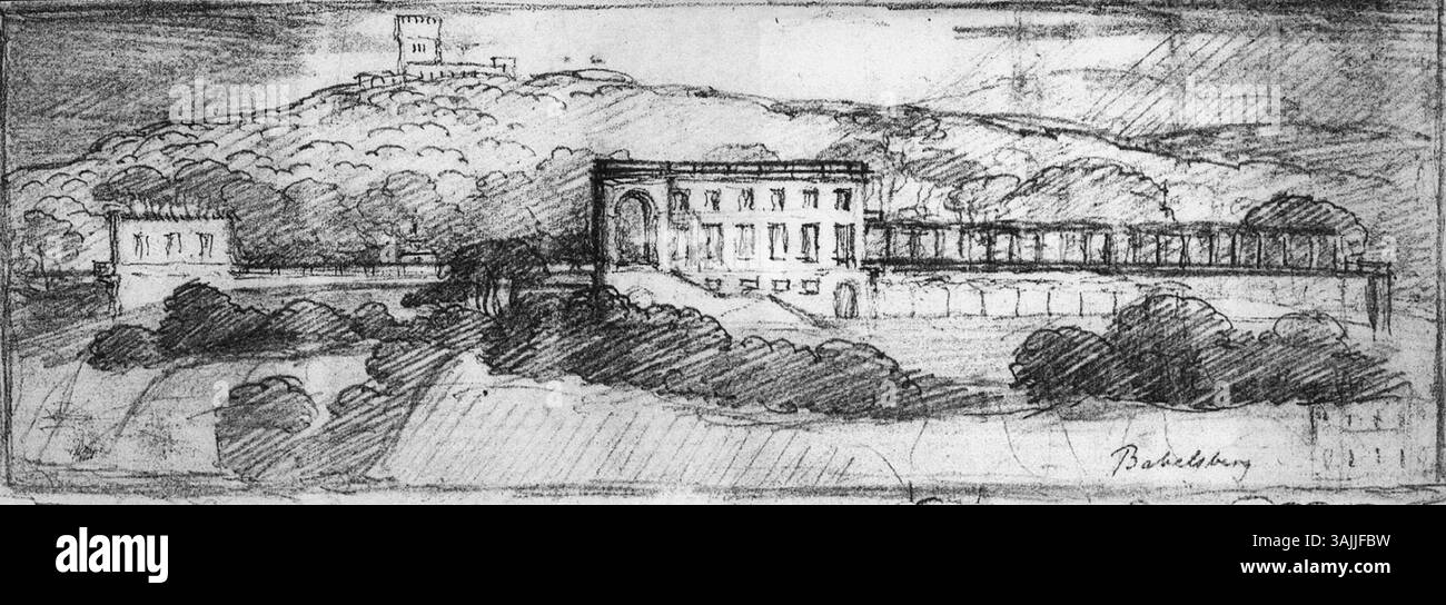 Neoclassical architecture sketch Black and White Stock Photos