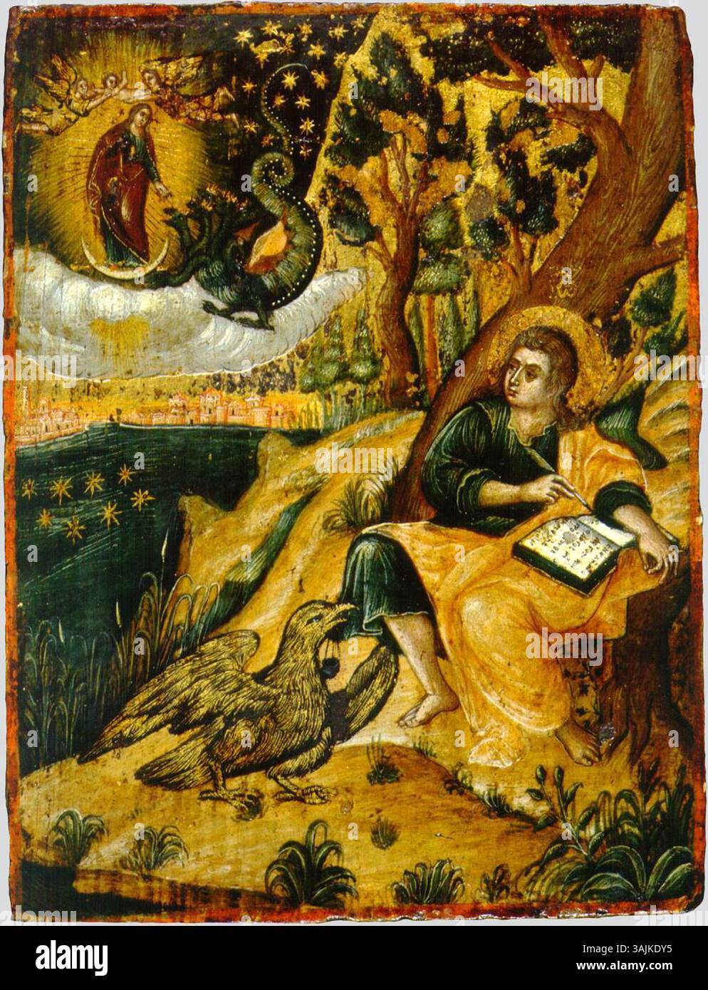 John of Patmos, a 17th-century icon painted by Theodore Poulakis. This ...