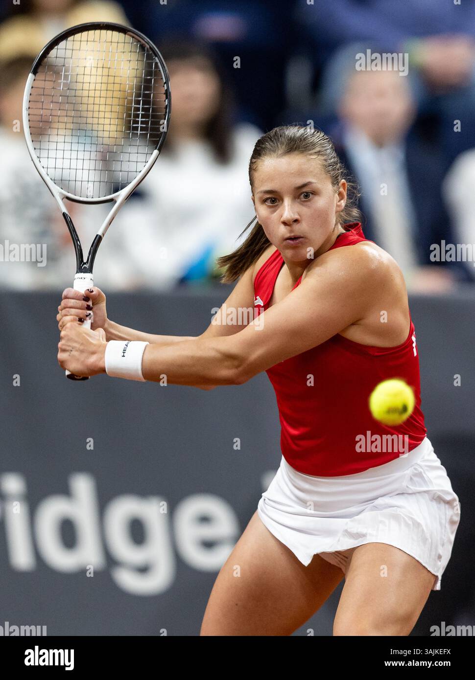 Radom Sports Center, Radom, Poland. 11th Apr, 2025. Billie Jean King Cup Qualifying Tournament, Day 2; Maja Chwalinska during her loss to Elina Svitolina Credit: Action Plus Sports/Alamy Live News Stock Photo