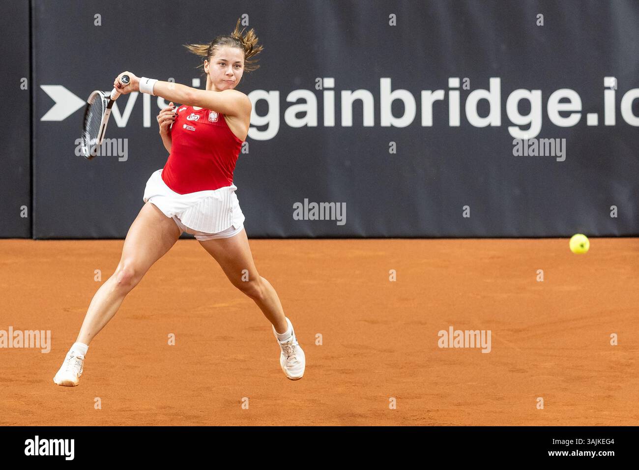 Radom Sports Center, Radom, Poland. 11th Apr, 2025. Billie Jean King Cup Qualifying Tournament, Day 2; Maja Chwalinska during her loss to Elina Svitolina Credit: Action Plus Sports/Alamy Live News Stock Photo
