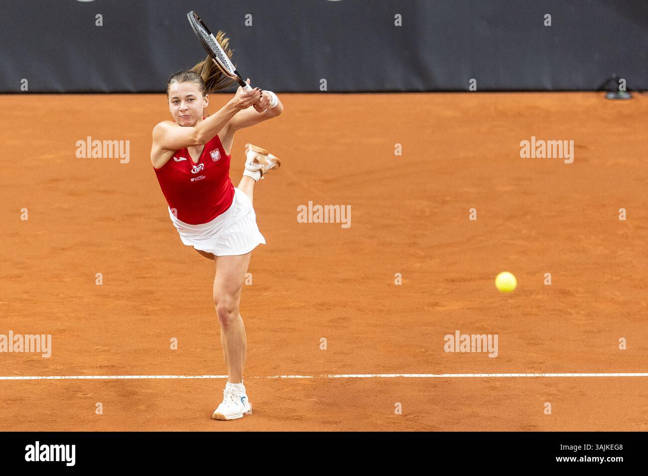 Radom Sports Center, Radom, Poland. 11th Apr, 2025. Billie Jean King Cup Qualifying Tournament, Day 2; Maja Chwalinska during her loss to Elina Svitolina Credit: Action Plus Sports/Alamy Live News Stock Photo