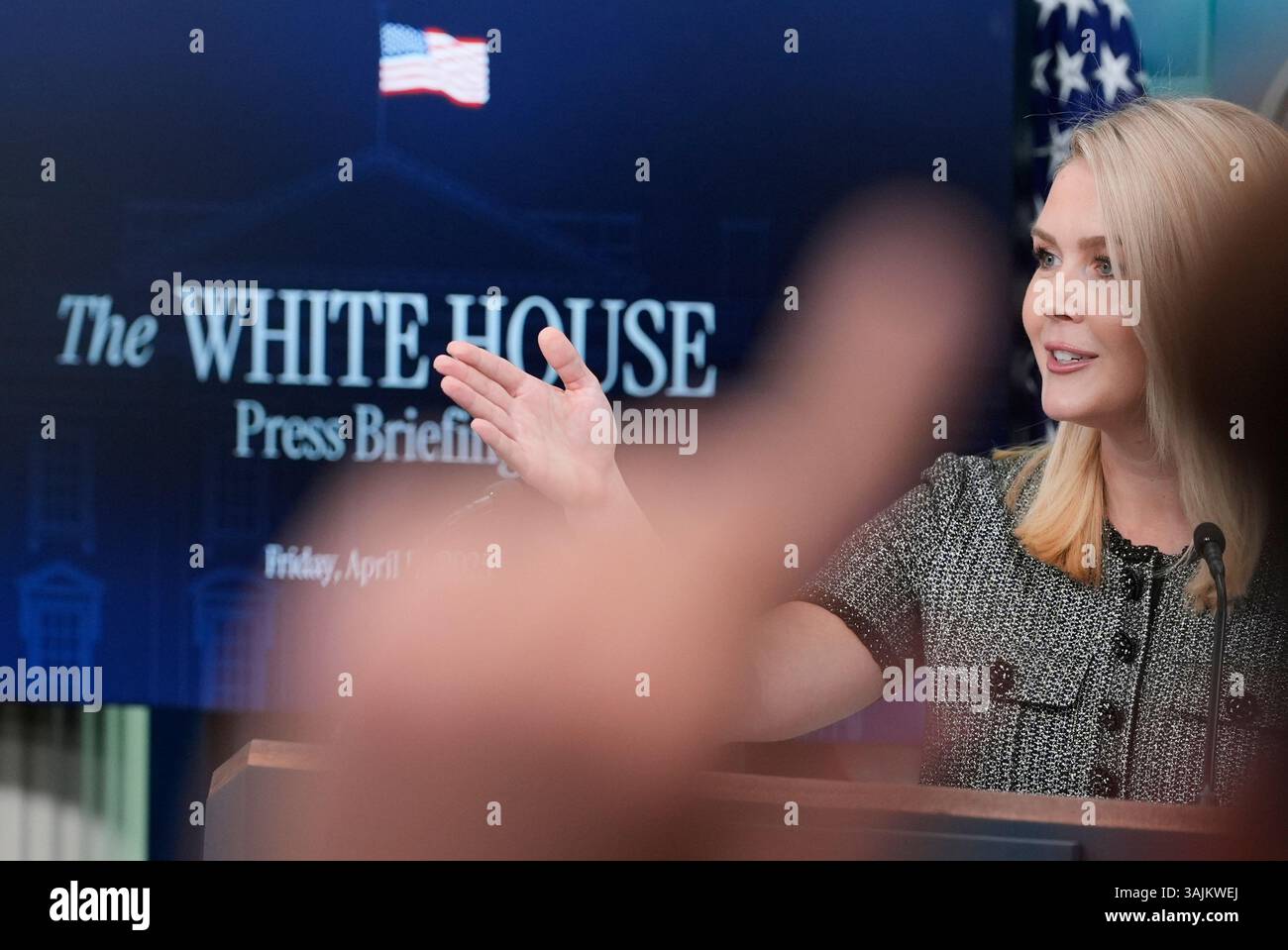 White House press secretary Karoline Leavitt speaks with reporters in ...