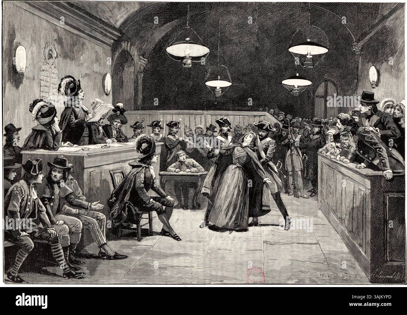 Destez This 1889 engraving depicts a scene from *Le Chevalier de Maison-Rouge ...