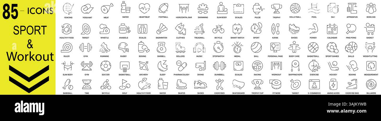 Sports and Workout Icons Set – Outline Vector Illustrations for ...