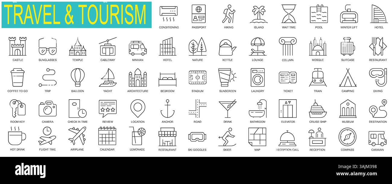 Set of Travel and tourism thin line icons collection. Big UI icon set ...