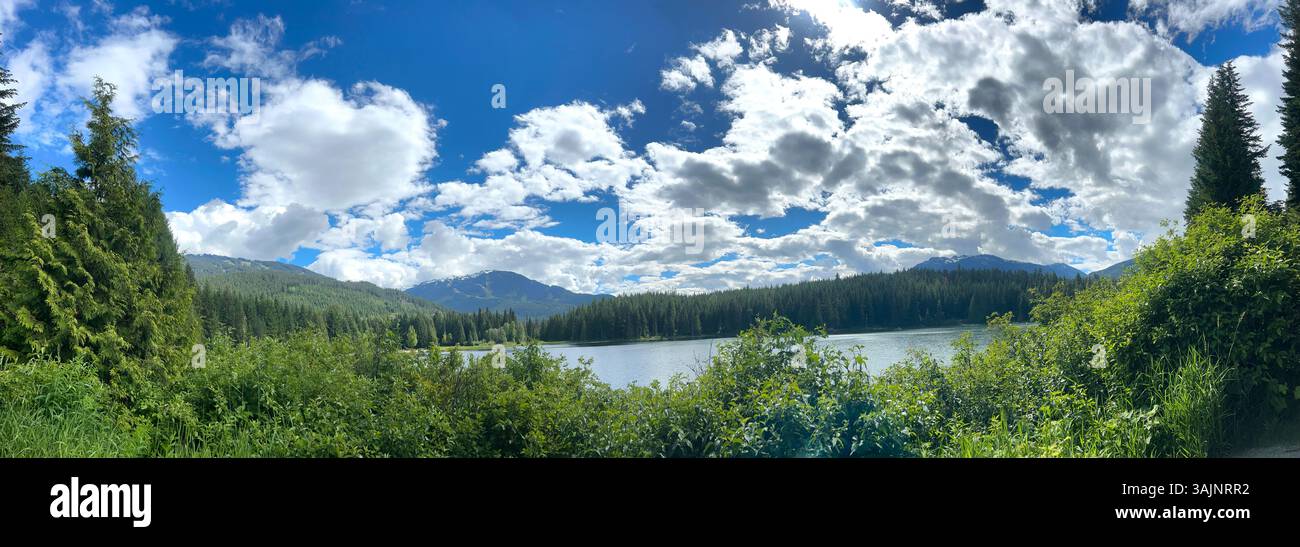 Lush Mountain Lake Landscape Under Bright Sky - Smartphone Captured Stock Image