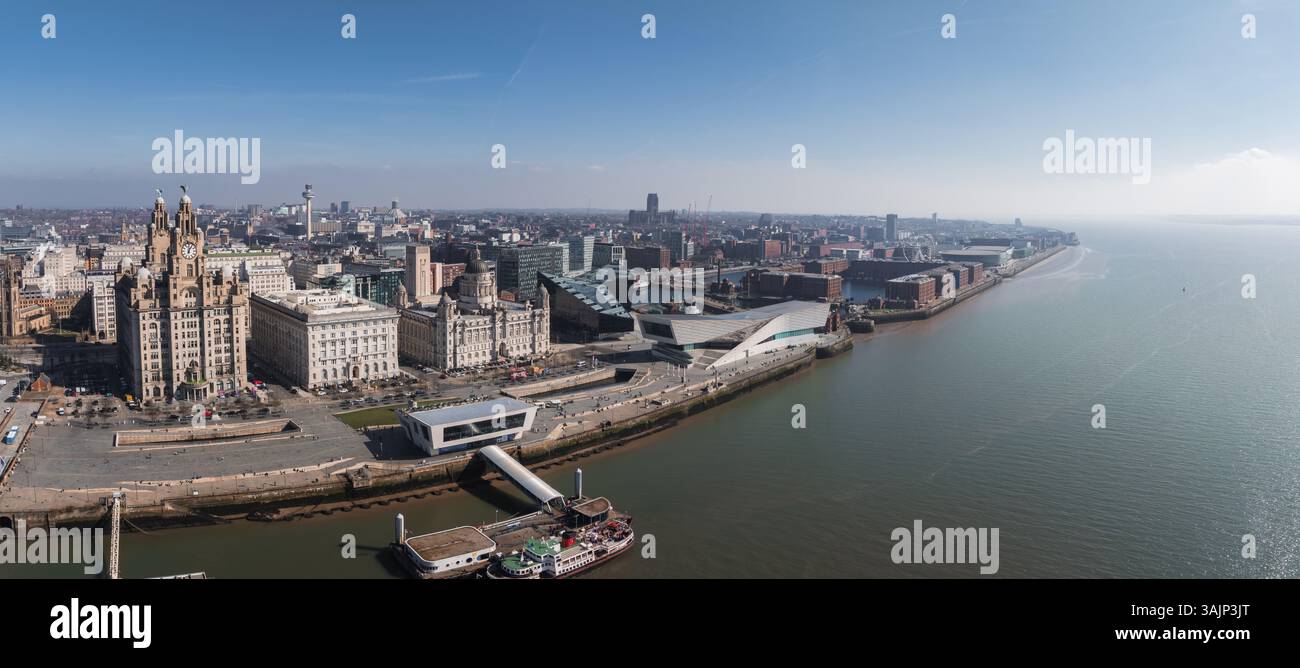 Aerial View of Liverpool Featuring the Royal Liver Building and ...