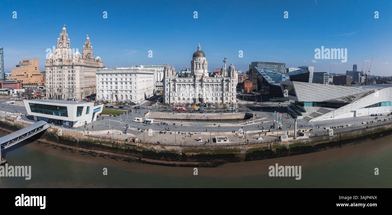 Aerial View of Liverpool Waterfront Featuring the Three Graces Stock ...