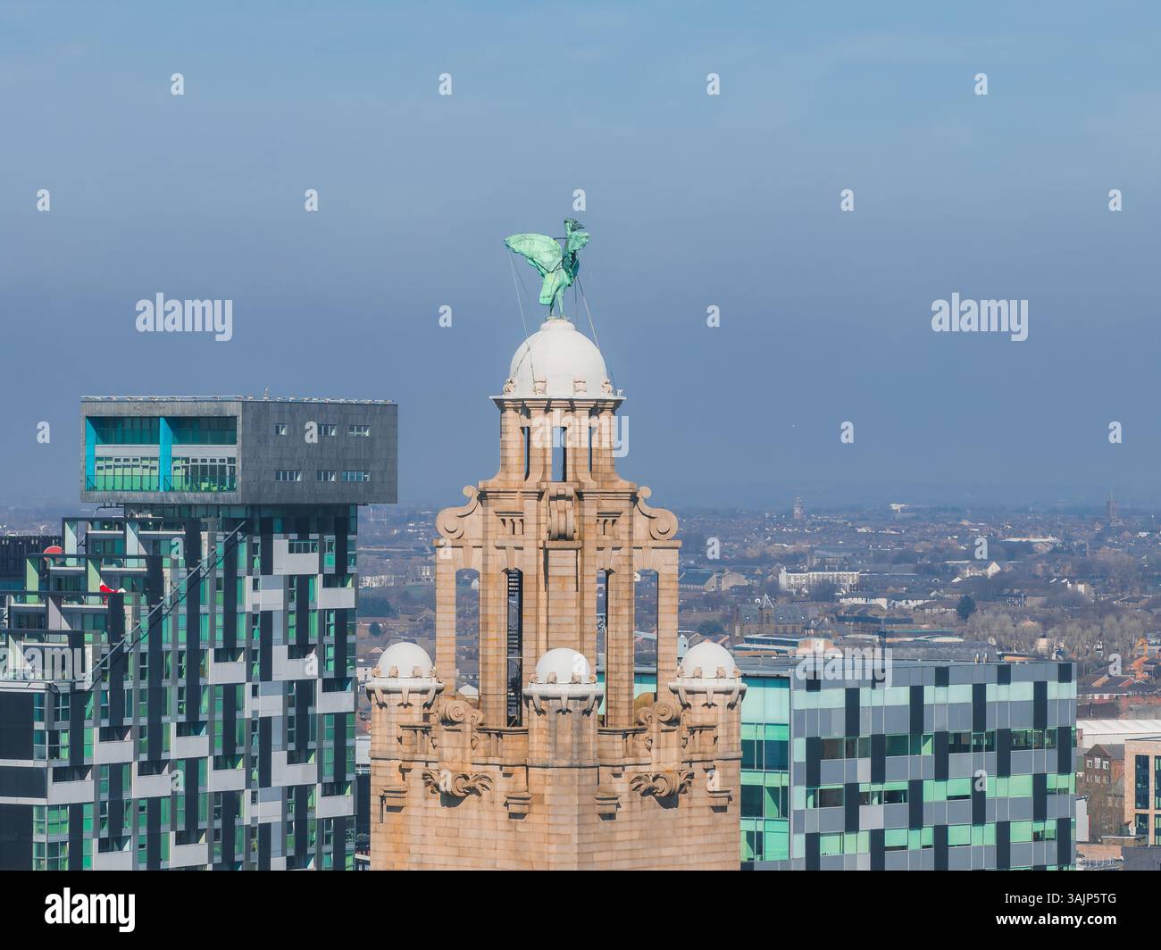 Aerial View of Liverpool Featuring the Royal Liver Building Stock Photo ...