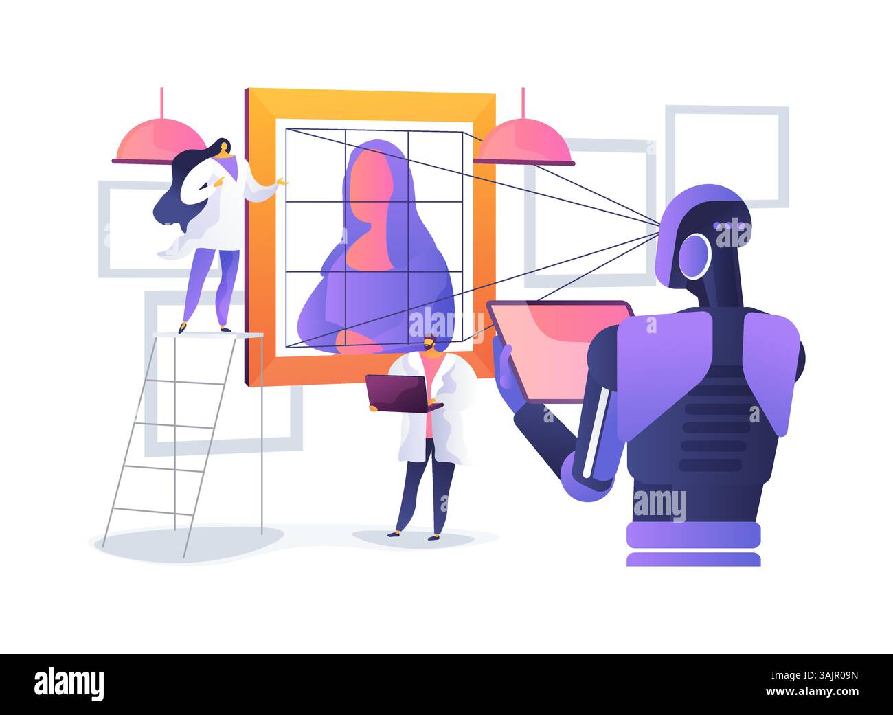 AI Art Restoration Analysis abstract concept vector illustration. Stock Vector